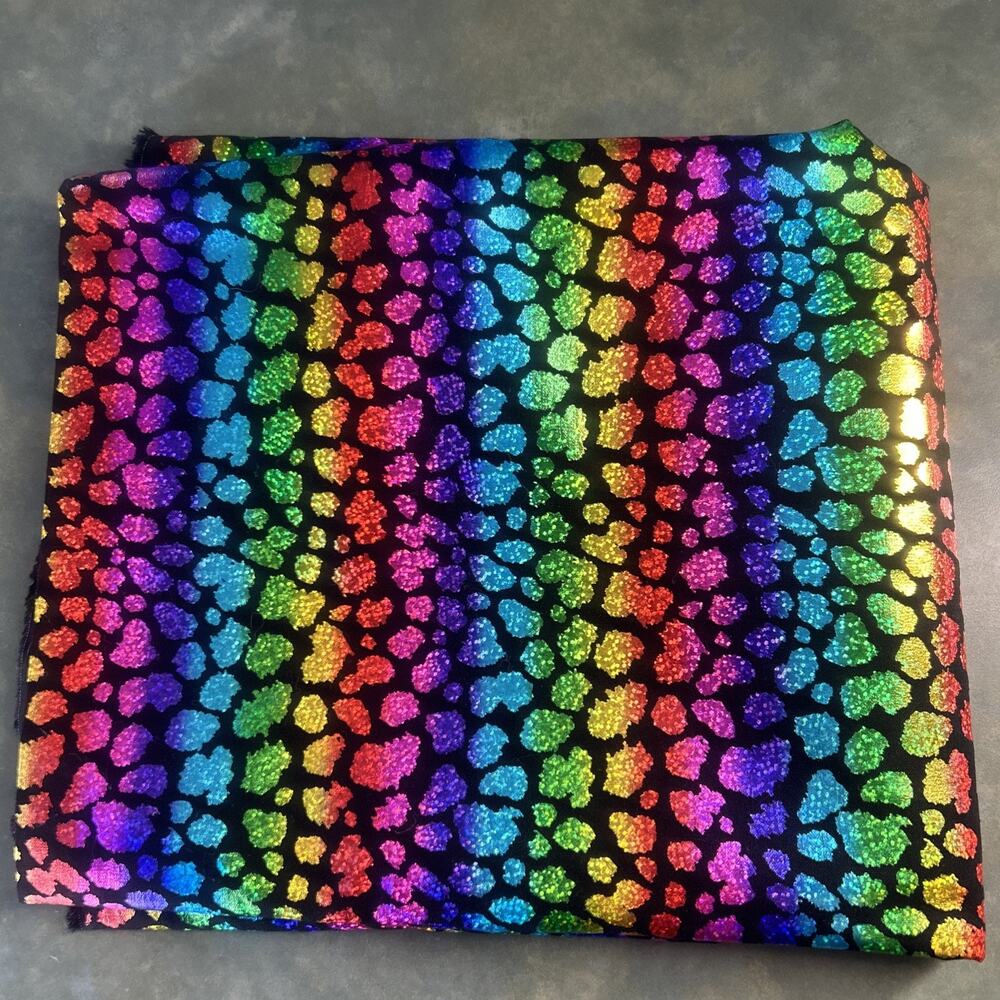Rainbow Holographic Leopard Fabric 44x72 Glitter Foil Rave Dance Cosplay Shiny